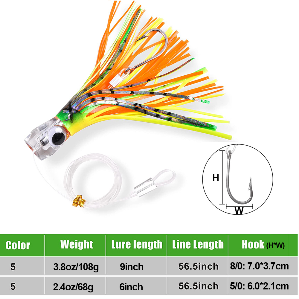3PCS Trolling Skirt Tuna Lures - Fishing Hook Size recension och pris