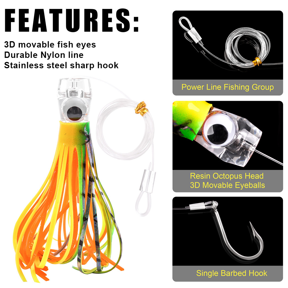 3PCS Trolling Skirt Tuna Lures - Fishing Hook Size recension och pris
